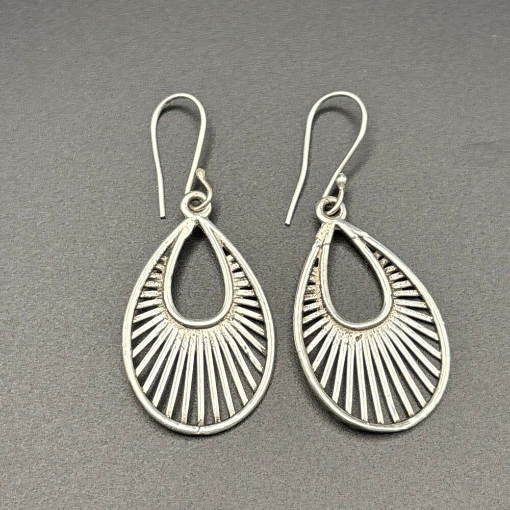 Sterling Silver Oval Dangle Earrings, NEW, Handmade, Unique, 2”